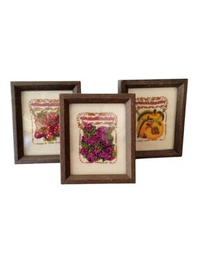 Vintage 70s Crewel Set Preserved Fruit Avon Pattern First Prize At County Fair